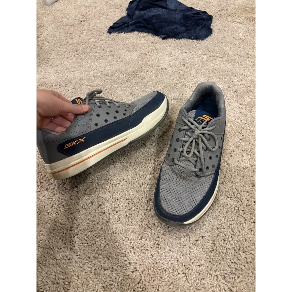Skechers Viper Court Pickleball Mens Grey Navy Arch Fit Sneakers 246105 CCNV